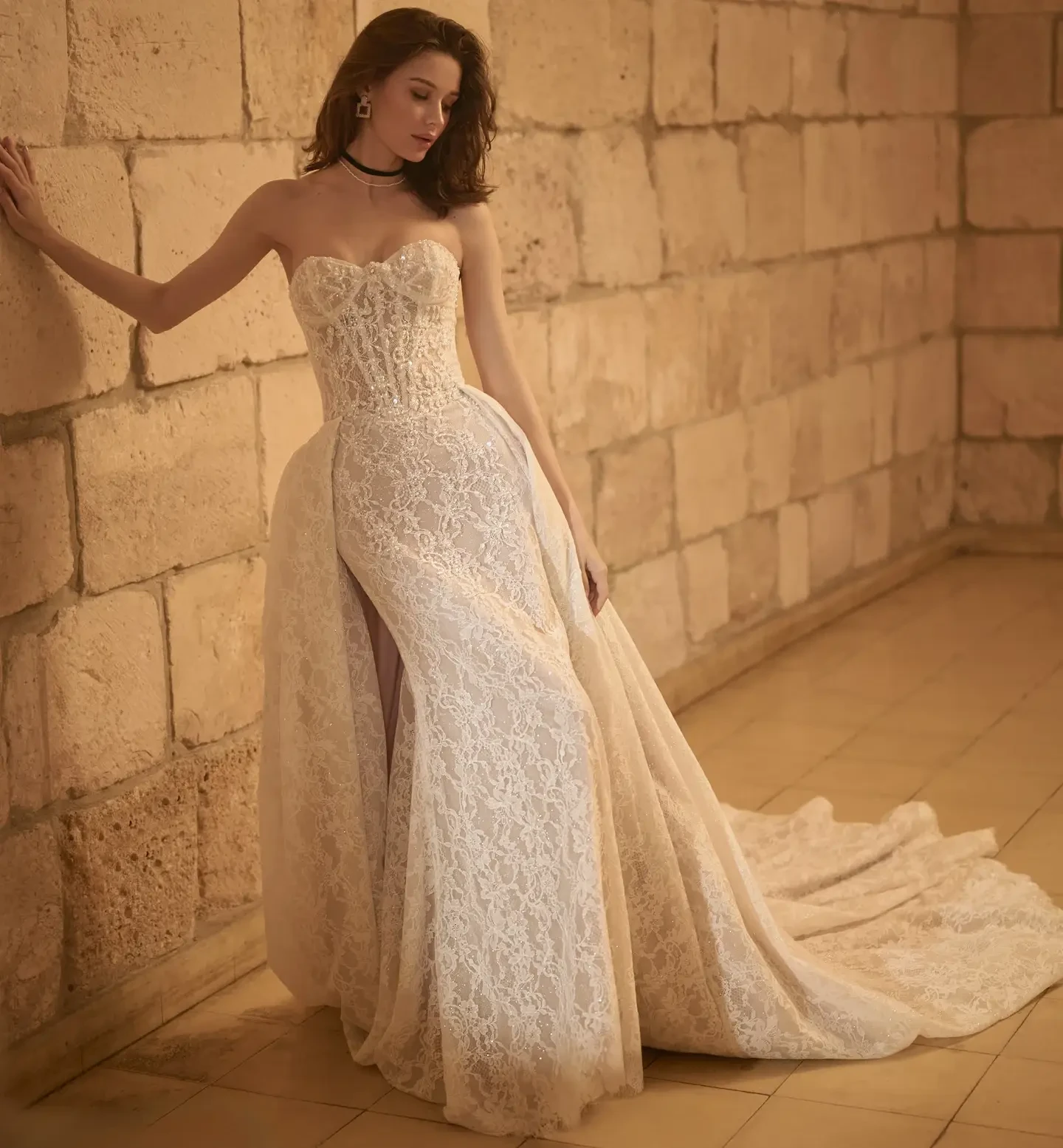 Fun dotted glitter tulle floral bridal dress