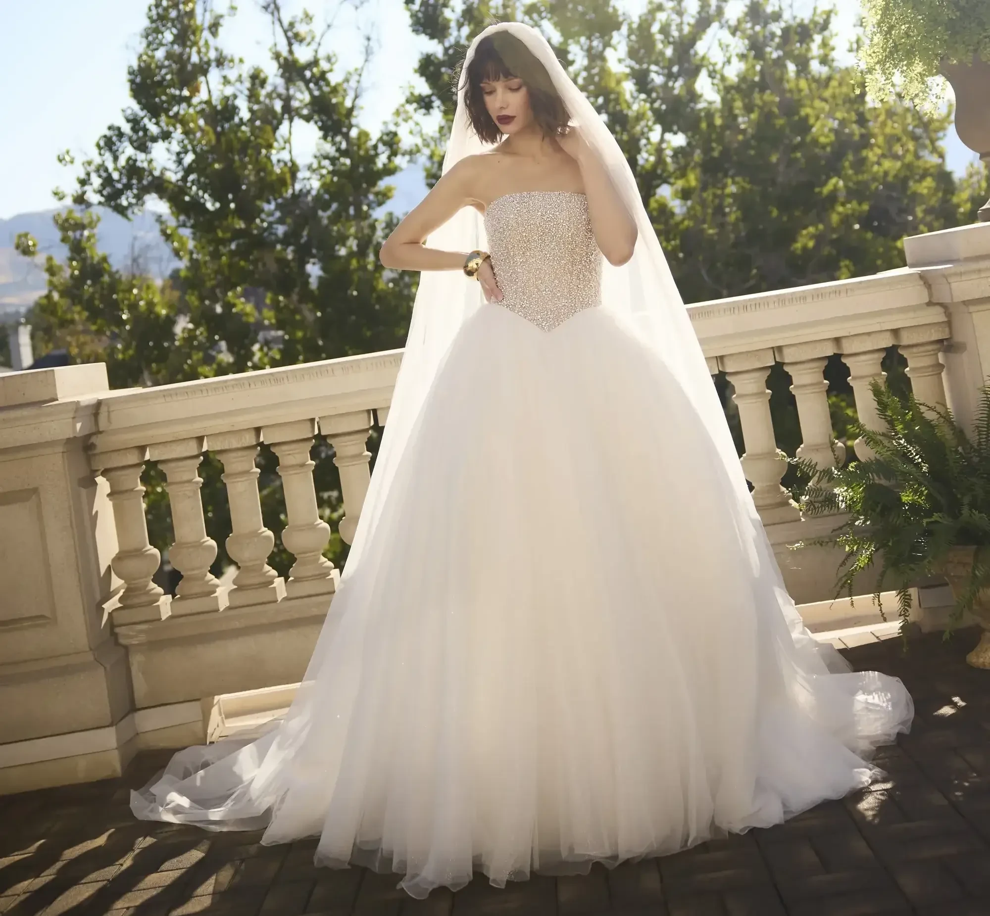 Fun dotted glitter tulle floral bridal dress